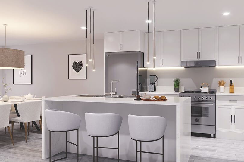 River’s Edge Bracebridge condo kitchen with stainless steel appliances